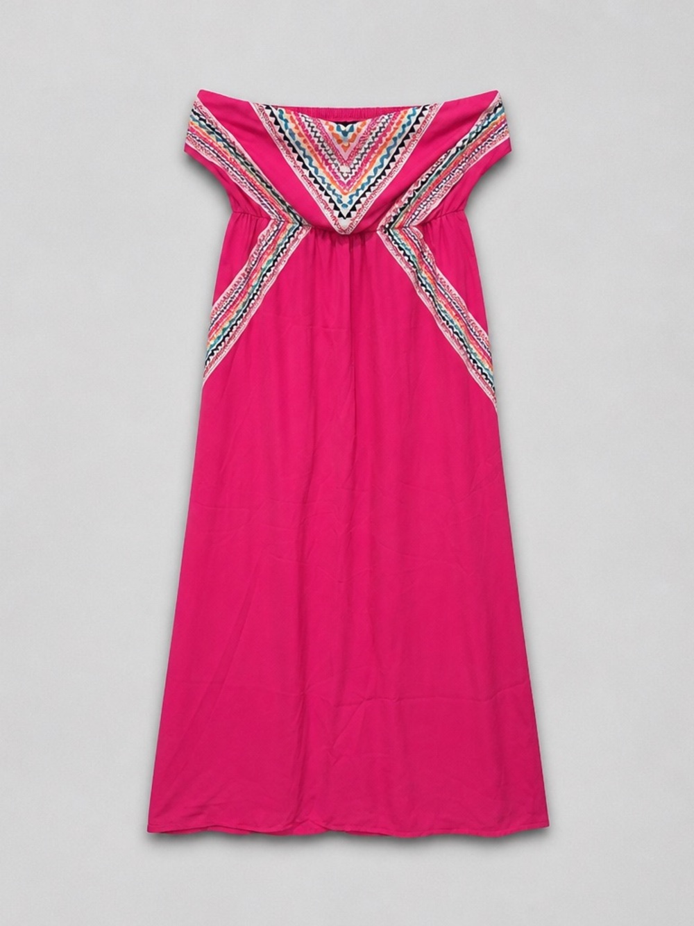 My Michelle Fuchsia Off-Shoulder Maxi Dress with Embroidered V-Yoke